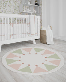Tapete Playmat Redondo Circus Verde e Rosa 90 x 90