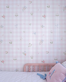 Papel de Parede Vichy Floral Rosa