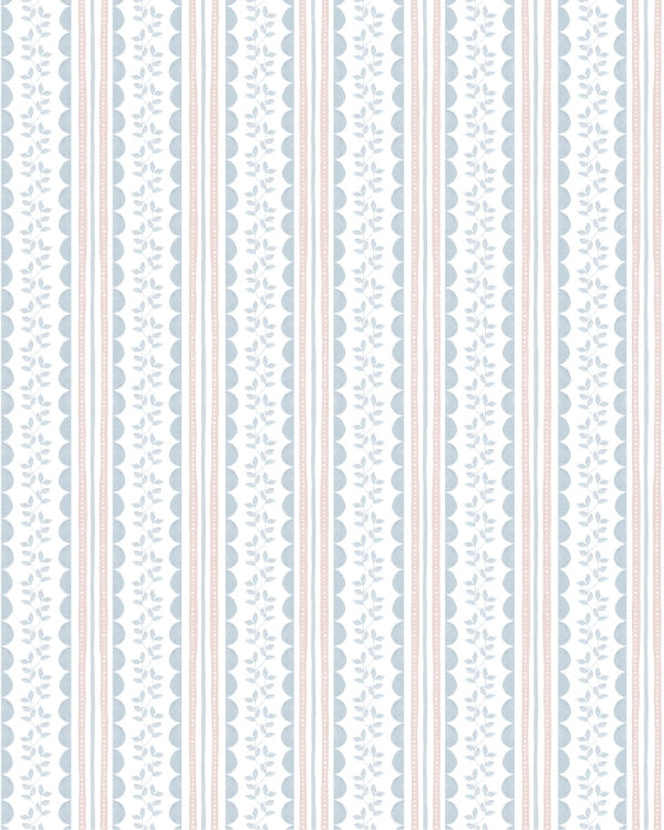 Papel Listras Ondinhas e Folhinhas Azul e Rosa