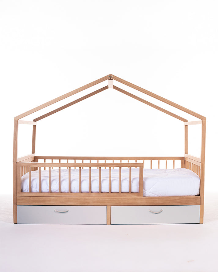 Cama Casinha Saída Lateral com Baús Off white
