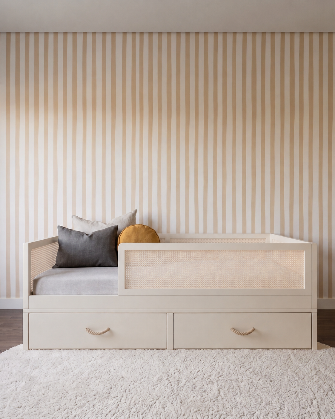 Cama Palha Evolutiva com Gavetões 4 em 1 na cor Off White