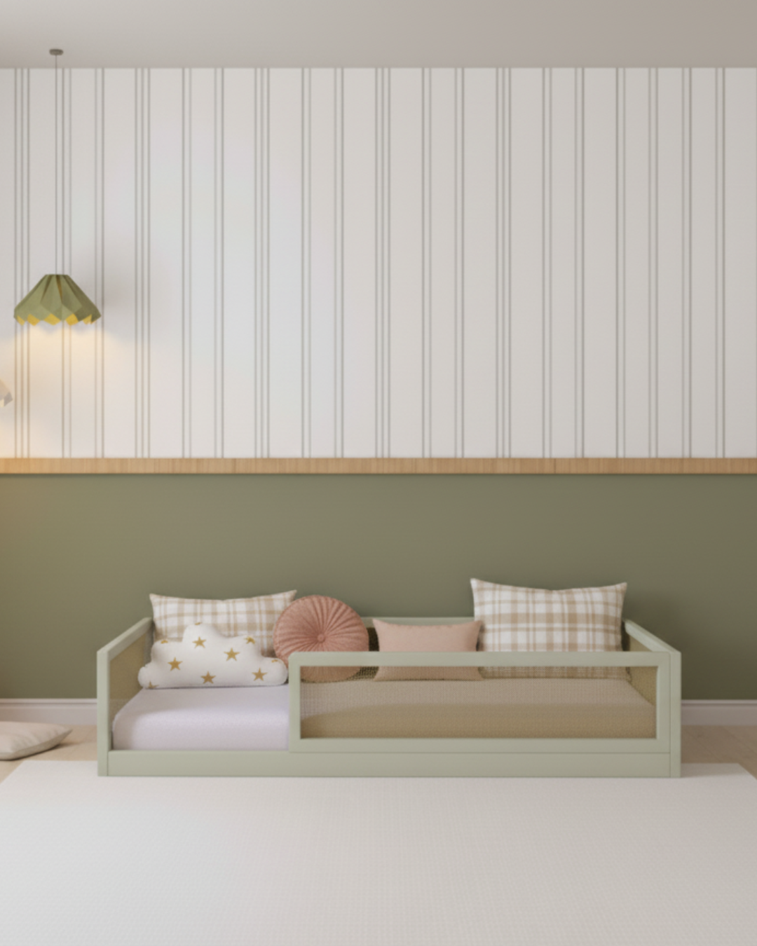 Cama Montessori - Saída Lateral - Palha - Verde