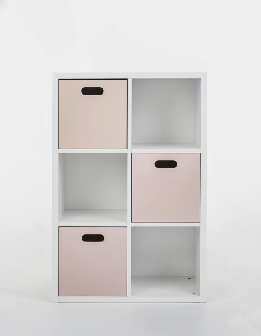 Estante Organizadora Infantil Off White - Com Caixas Rosa