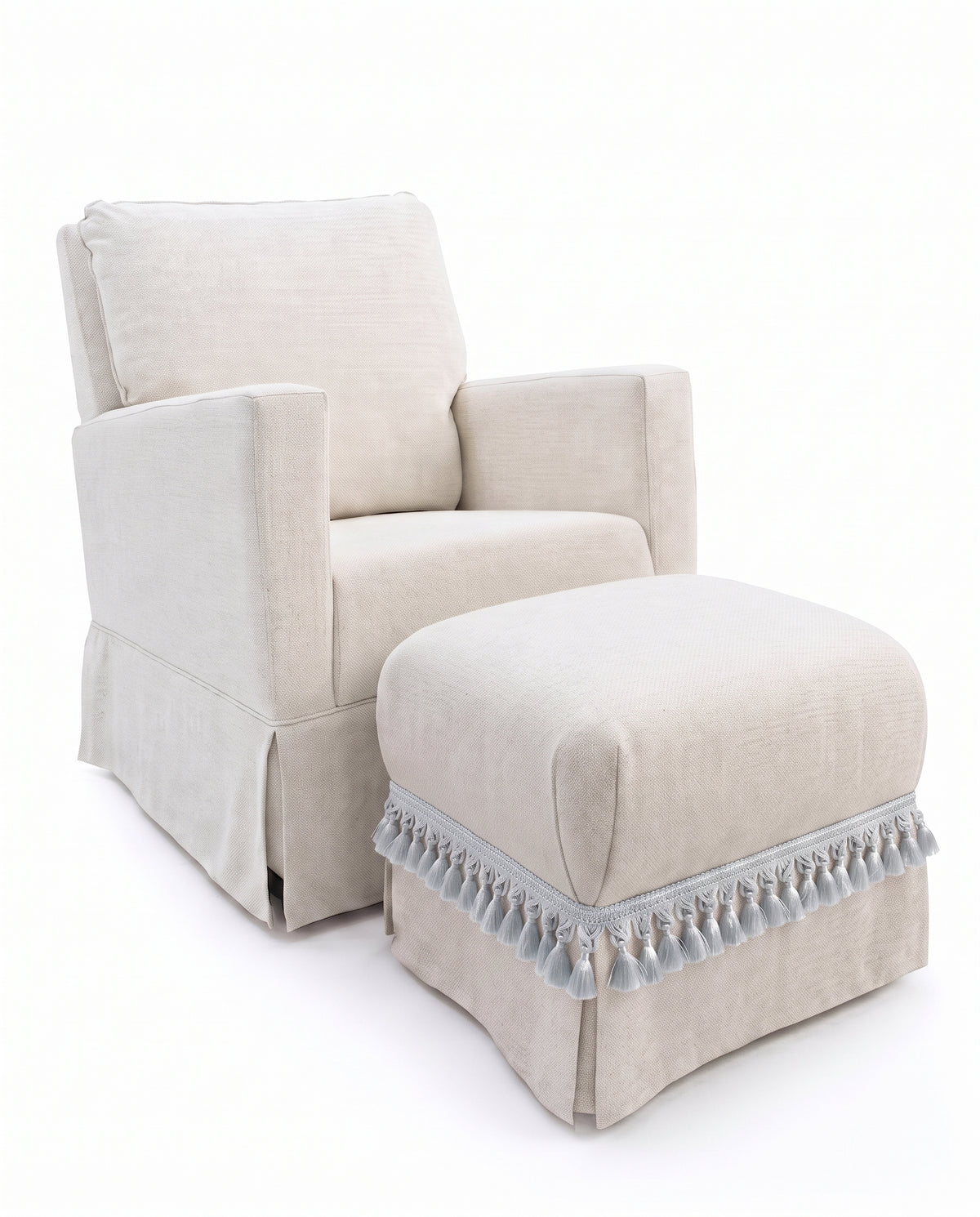 Poltrona Pluma Linho Prime Off-White + Puff