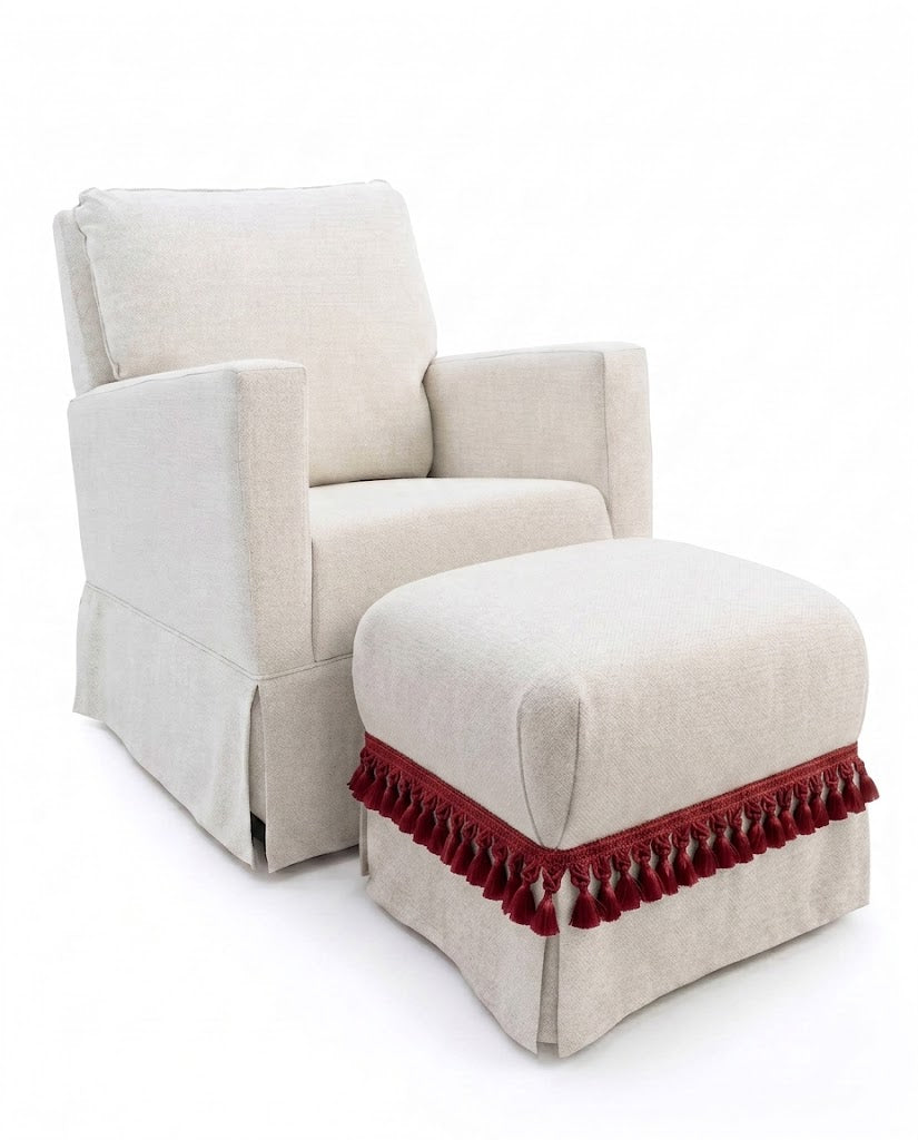 Poltrona Pluma Linho Prime Off-White + Puff