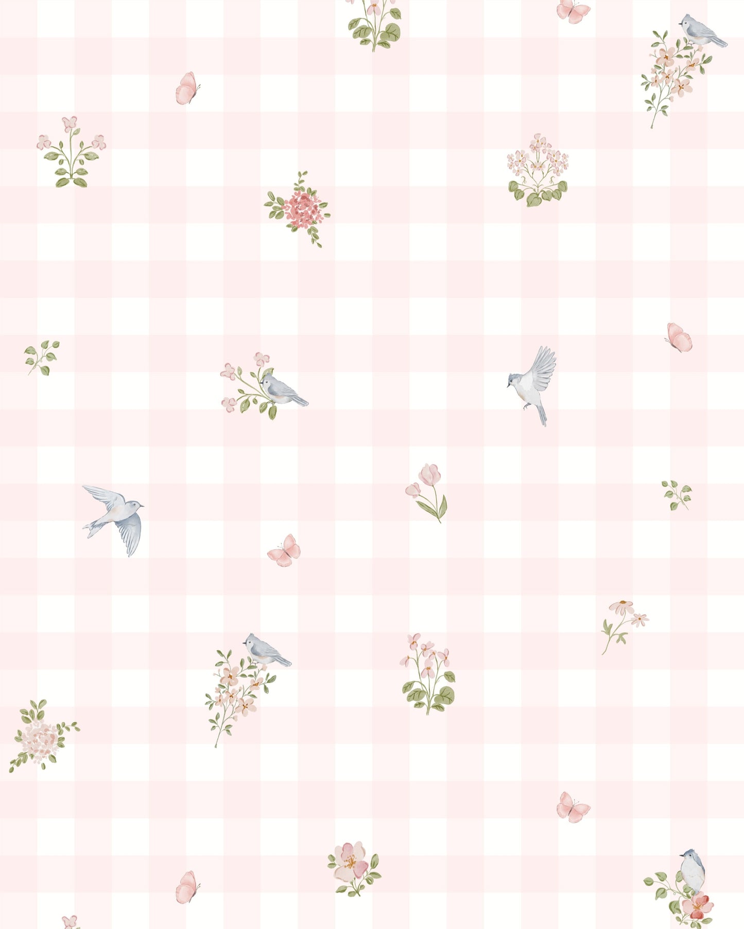 Pink Floral Gingham Wallpaper