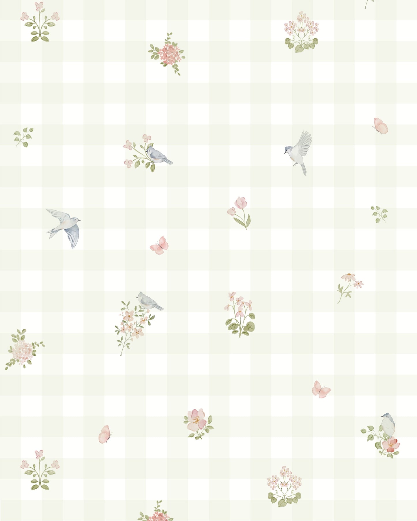 Vichy Green Floral Wallpaper