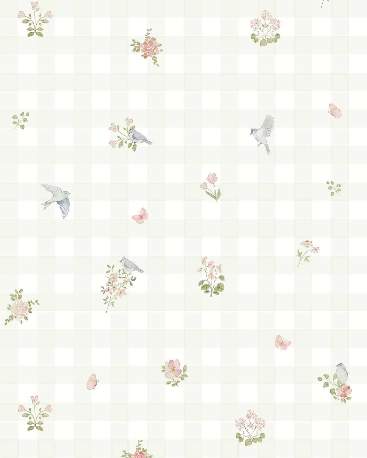 Papel de Parede Vichy Floral Verde