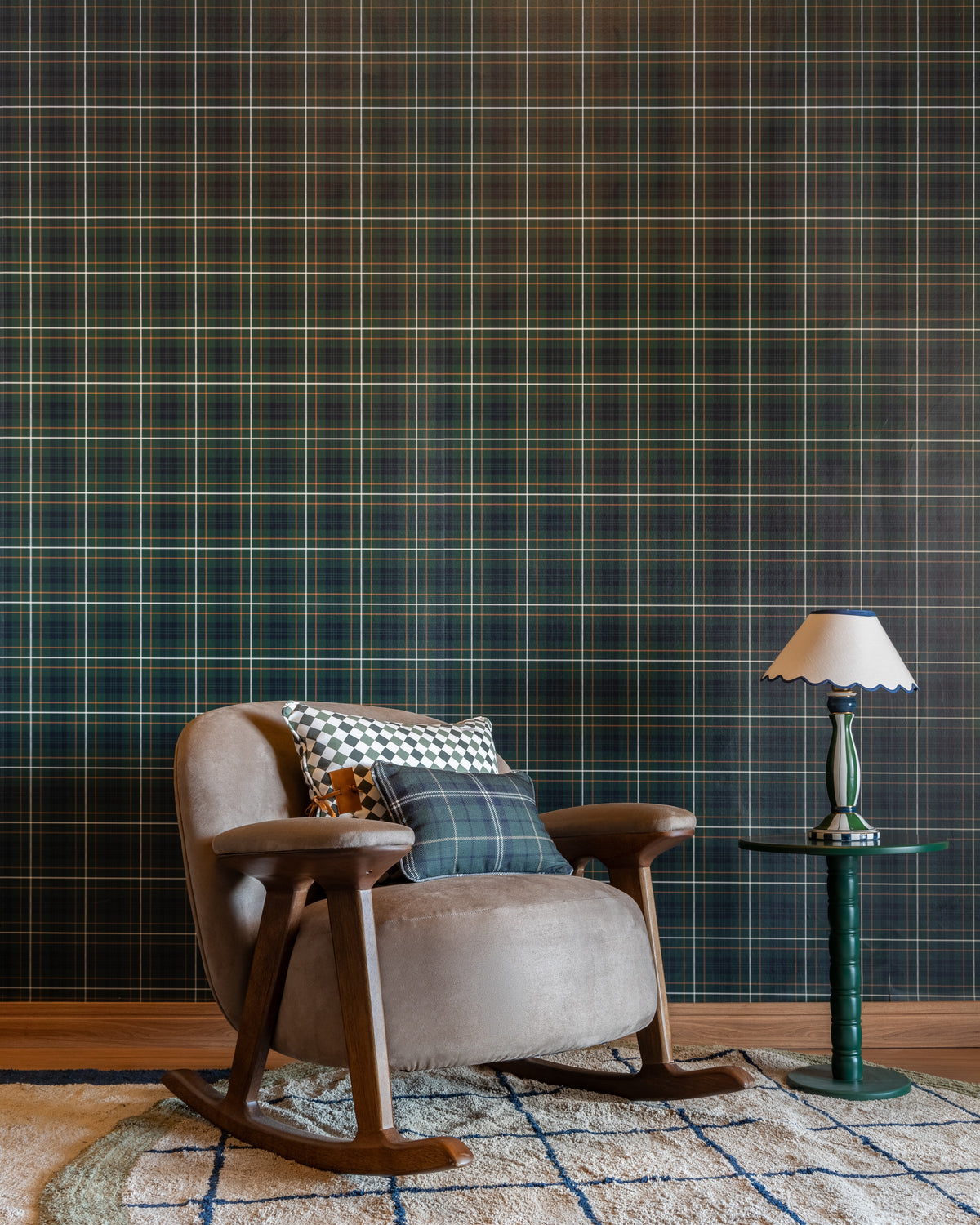 Papel de Parede Xadrez Tartan Verde.