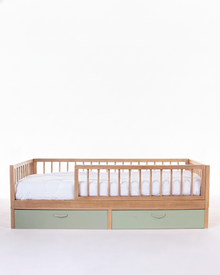 Cama Montessori Evolutiva - Saída Lateral + Gavetões Verde