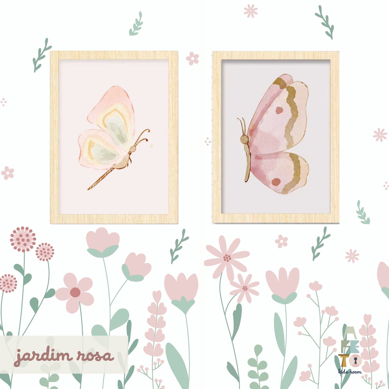 Kit Quadros Jardim Rosa