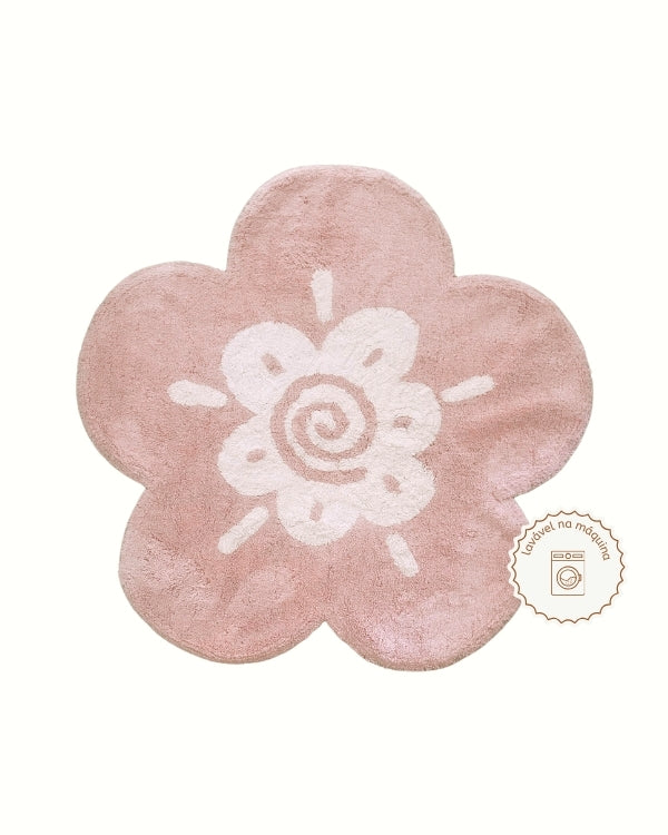 Pink Flower Washable Cotton Rug