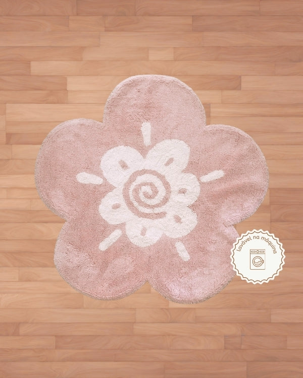 Pink Flower Washable Cotton Rug