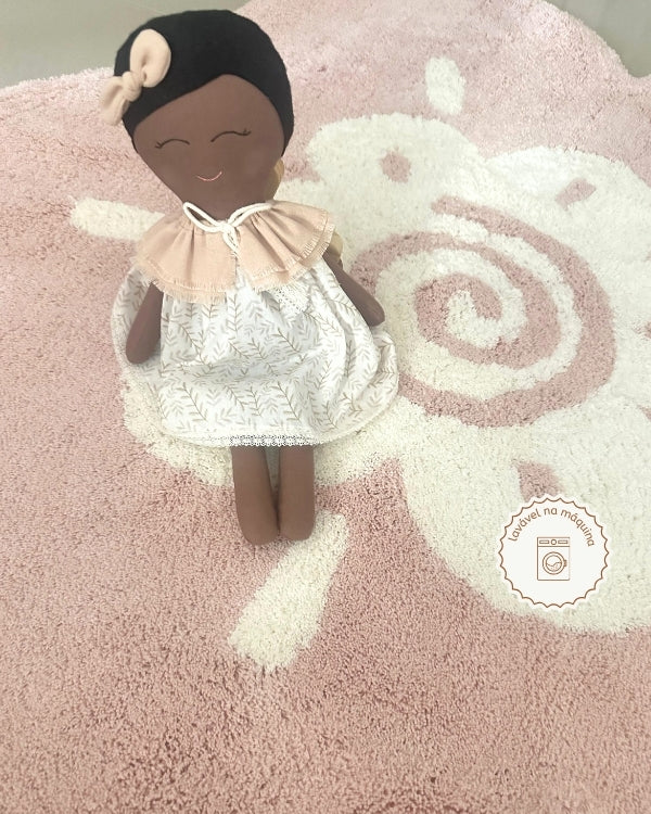 Pink Flower Washable Cotton Rug