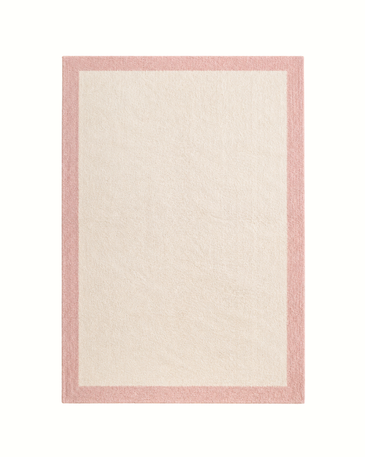 Tapete Lavável Algodão 200 x 360 Fundo Cru com Borda Rosa Claro