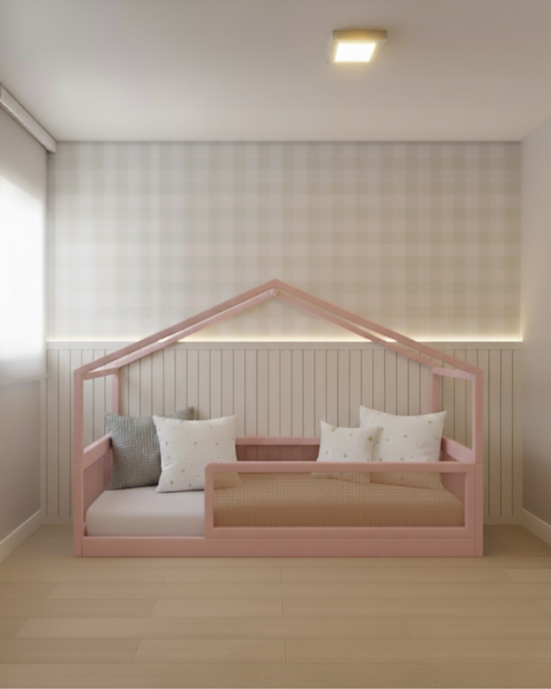 Cama Casinha - Saída Lateral - Palha - Rosa Claro (30% OFF)