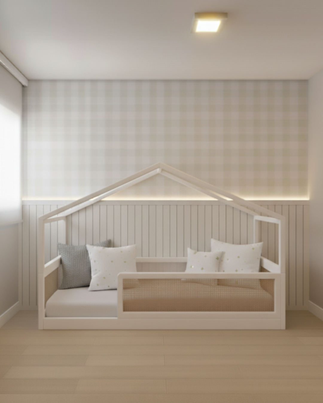 Cama Casinha - Saída Lateral - Palha - Off White
