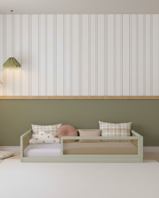 Cama Montessori  - Saída Lateral - Palha - Verde