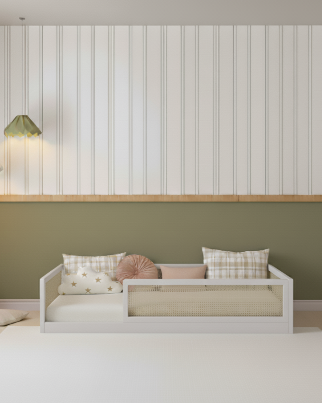 Cama Montessori  - Saída Lateral - Palha - Off White