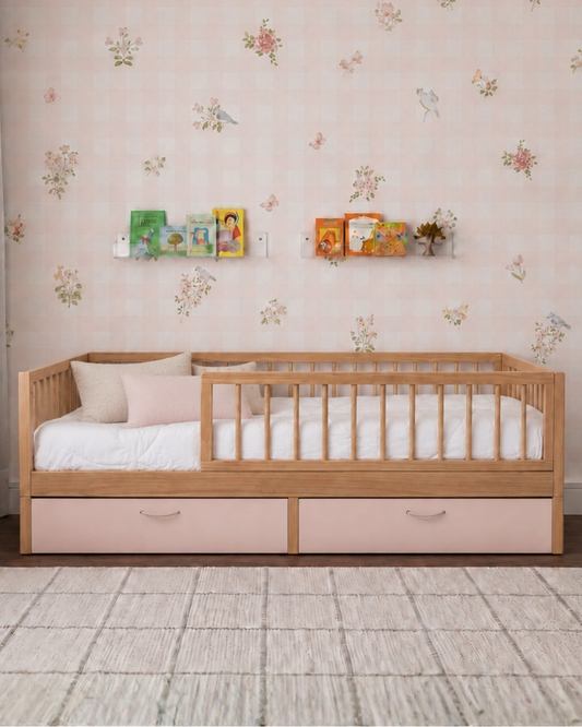Cama Palito Evolutiva  com Gavetões · 4 em 1 · Madeira Carvalho + Rosa