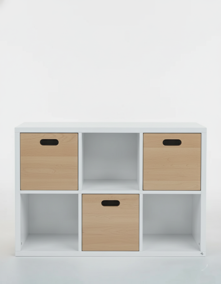 Off White Children's Organizing Shelf - With Wooden Boxes