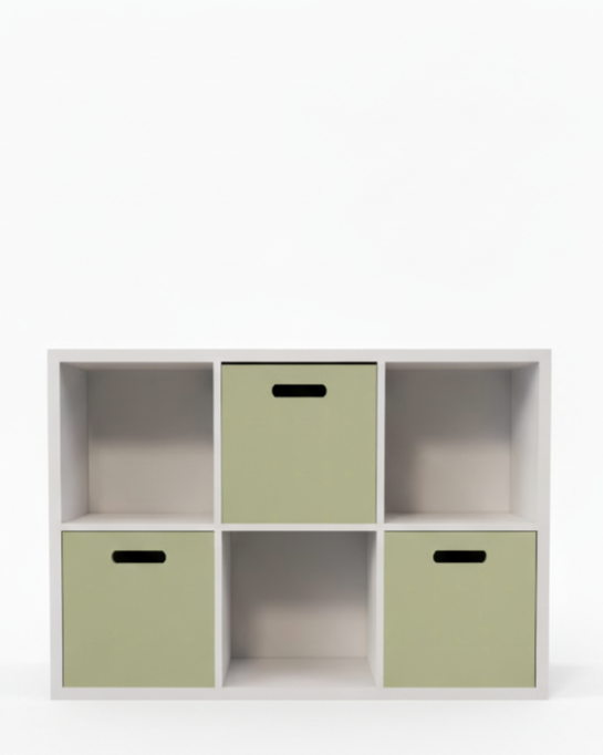 Off-White Kids' Storage Shelf - With Green Bins