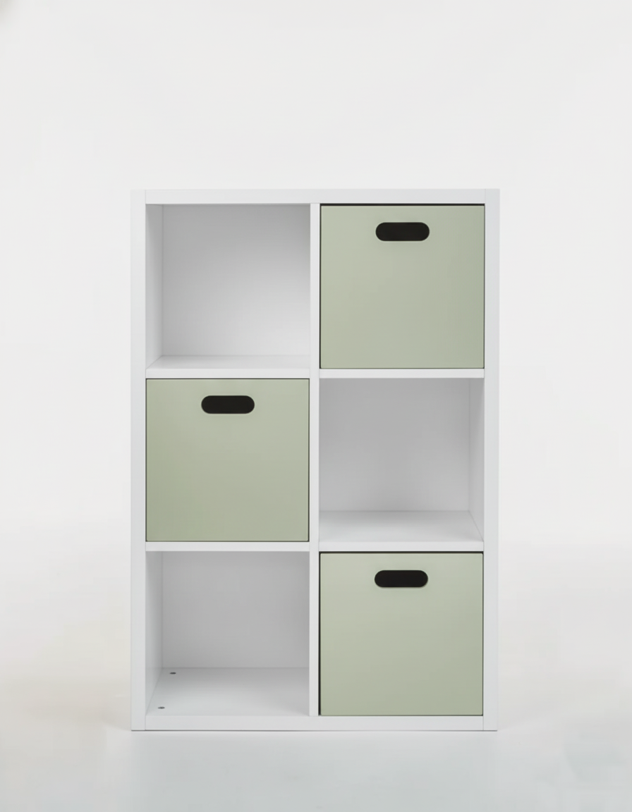 Off-White Kids' Storage Shelf - With Green Bins