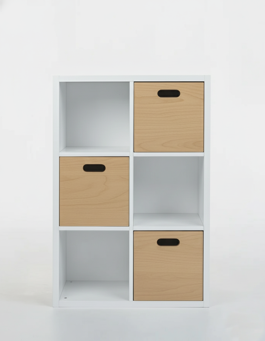Off White Children's Organizing Shelf - With Wooden Boxes