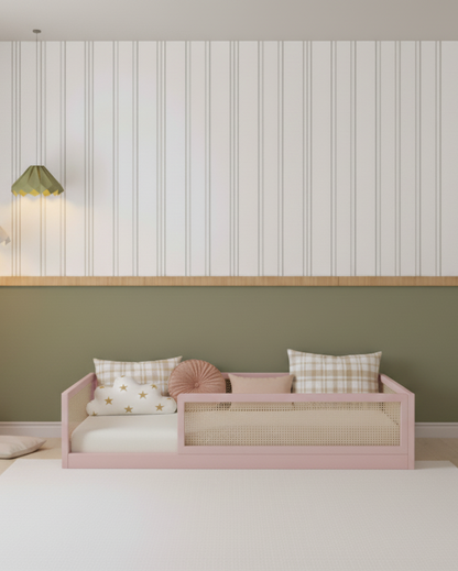 Cama Montessori  - Saída Lateral - Palha - Rosa Claro
