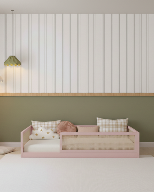 Cama Montessori  - Saída Lateral - Palha - Rosa Claro