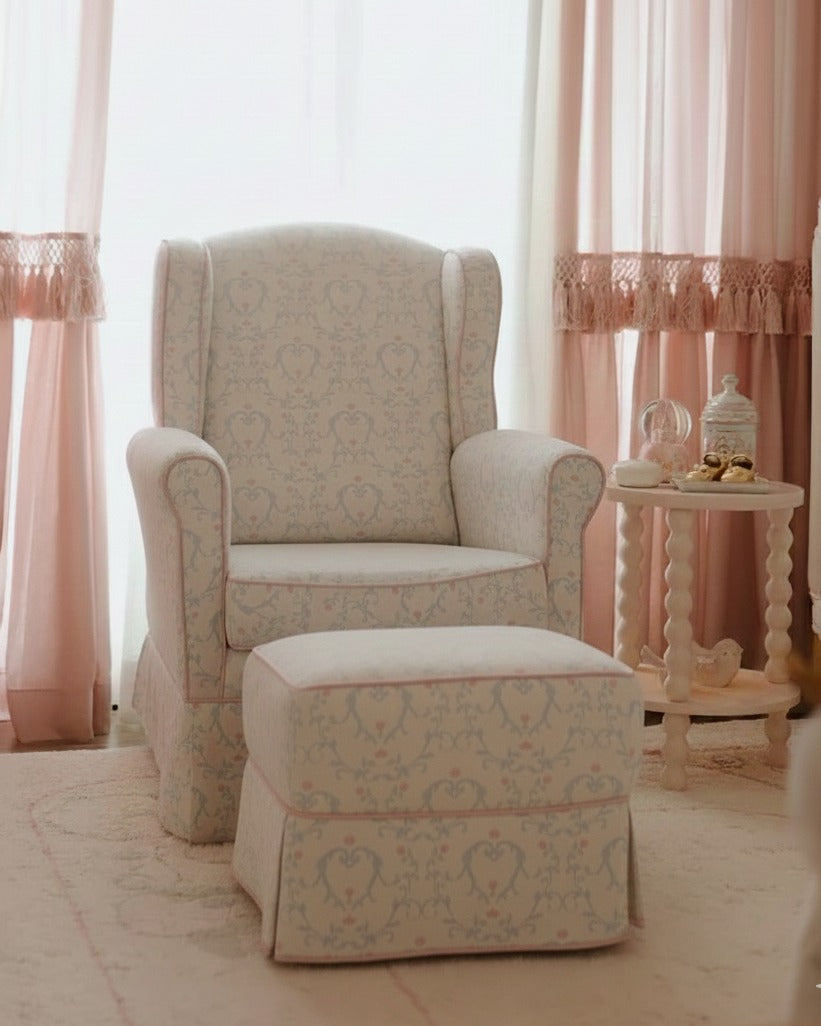 Poltrona Aurora + Puff - Veludo Estampa Arabesco