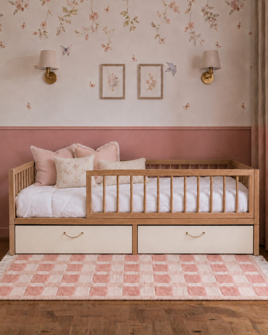Cama Palito Evolutiva  com Gavetões · 4 em 1 · Madeira Carvalho + Off White