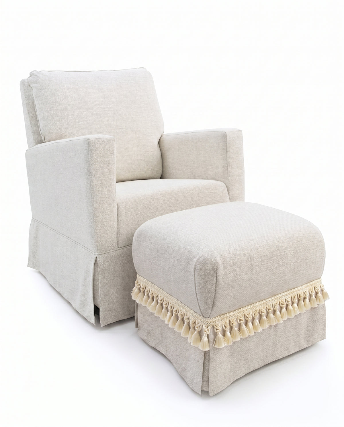 Poltrona Pluma Linho Prime Off-White + Puff