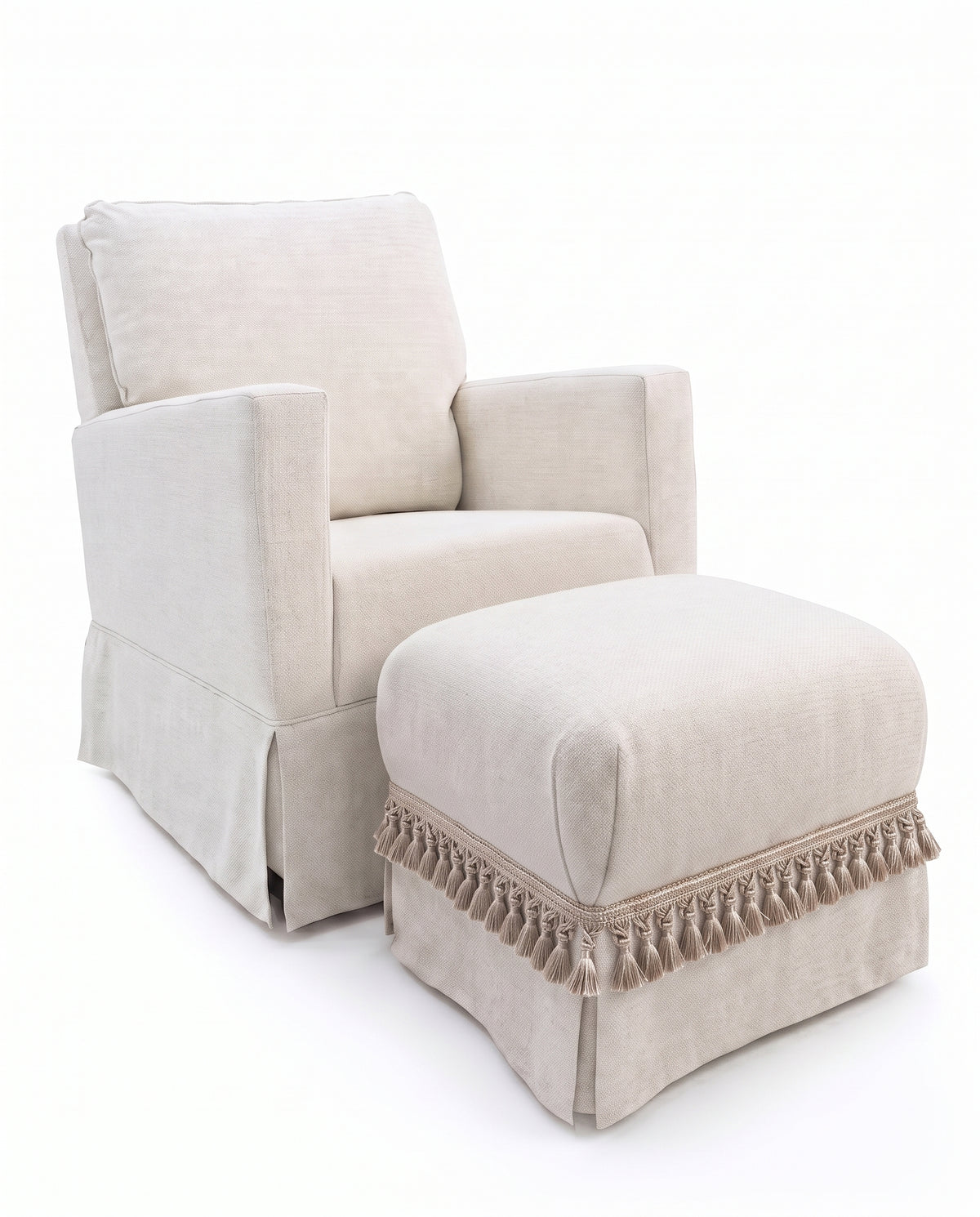 Poltrona Pluma Linho Prime Off-White + Puff