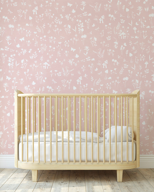 Papel de Parede Jardim Encantado Rosa