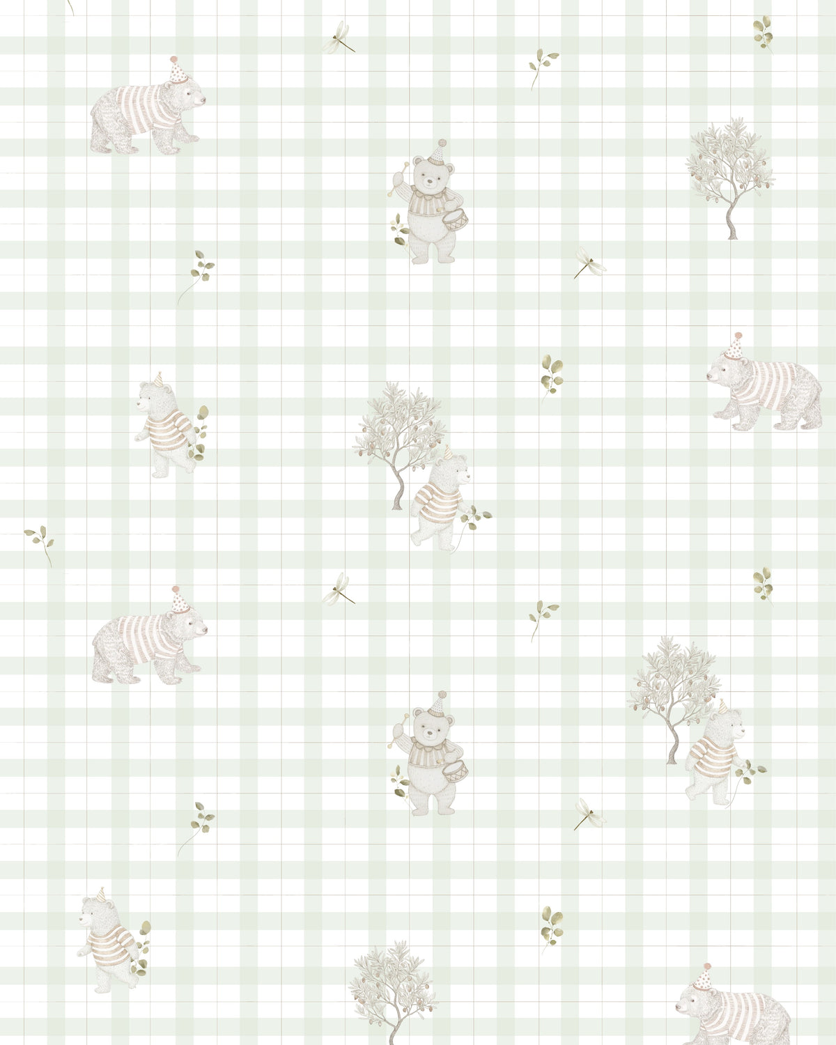 Papel de Parede Xadrez Dino & Urso