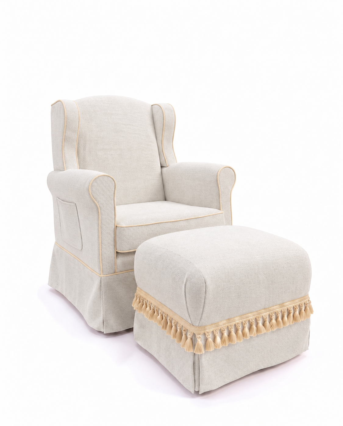 Poltrona Aurora Linho Prime Off-White + Puff