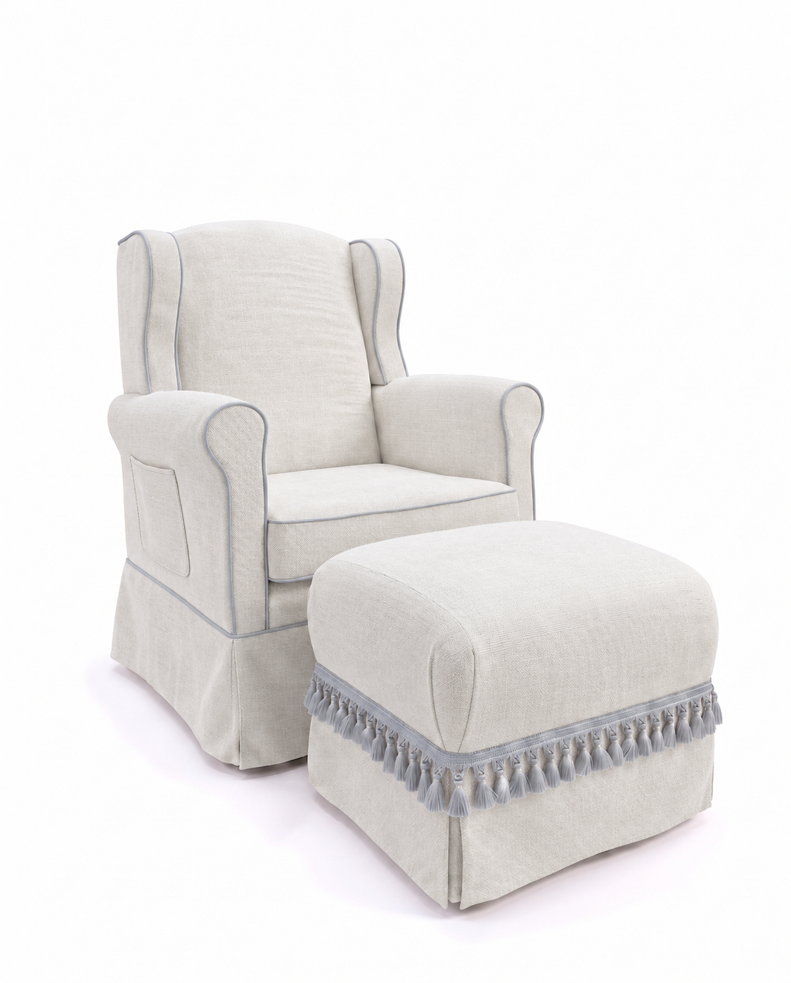 Poltrona Aurora Linho Prime Off-White + Puff