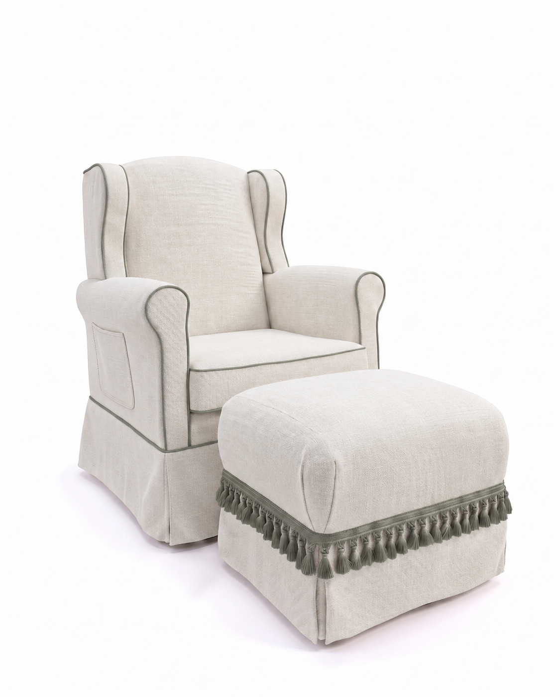 Poltrona Aurora Linho Prime Off-White + Puff