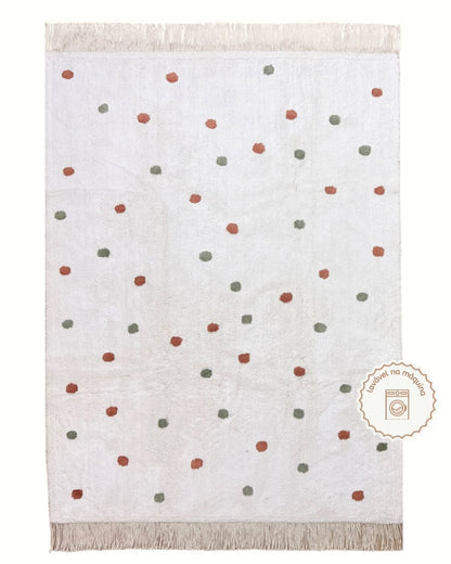 Tapete Lavável de Algodão Bolinhas Boho com Franja - 120 x 160