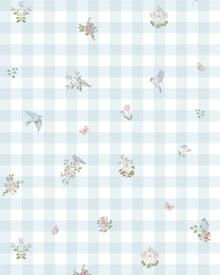 Papel de Parede Vichy Floral Azul