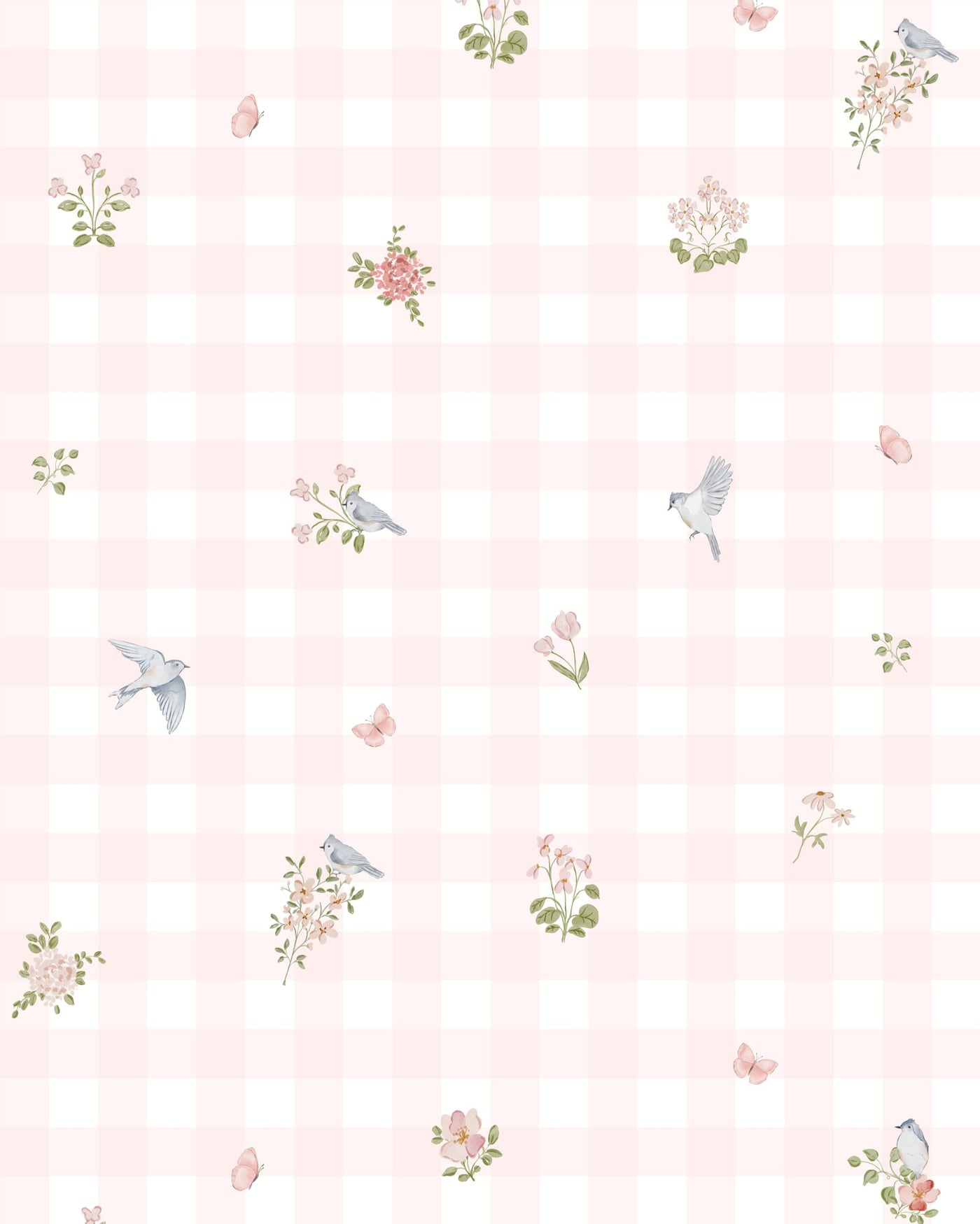 Pink Floral Gingham Wallpaper