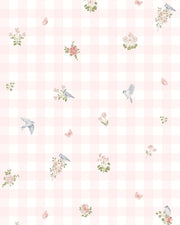 Pink Floral Gingham Wallpaper