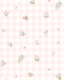 Papel de Parede Vichy Floral Rosa