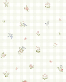 Papel de Parede Vichy Floral Verde