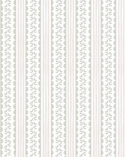 Papel Listras Ondinhas Florzinhas Verde e Rosa