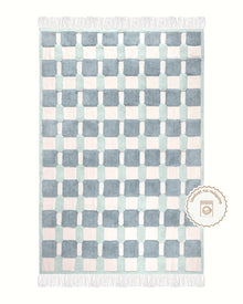 Tapete Lavável de Algodão Chess Azul