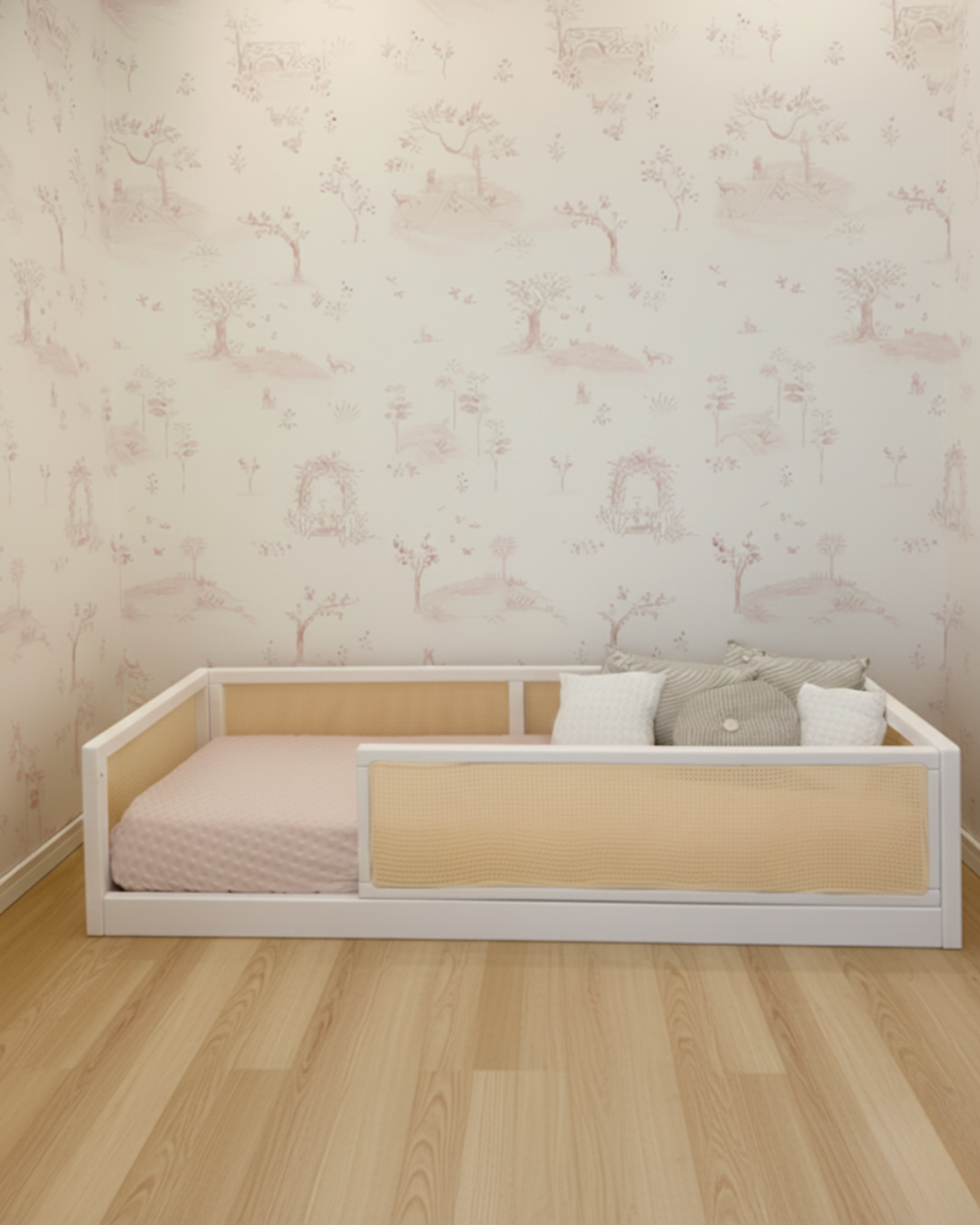 Cama Montessori  - Saída Lateral - Palha - Off White
