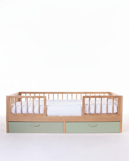 Cama Montessori Evolutiva + Gavetões Verdes