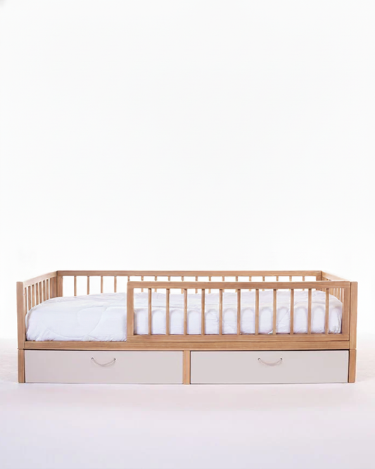 Cama Montessori Evolutiva - Saída Lateral + Gavetões Off White